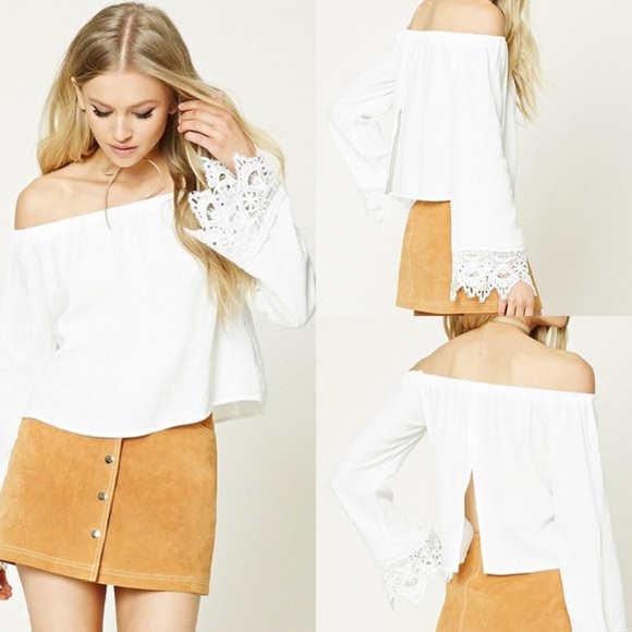 Forever 21 Off Shoulder Bell Lace Sleeve Top - Picture 1 of 5